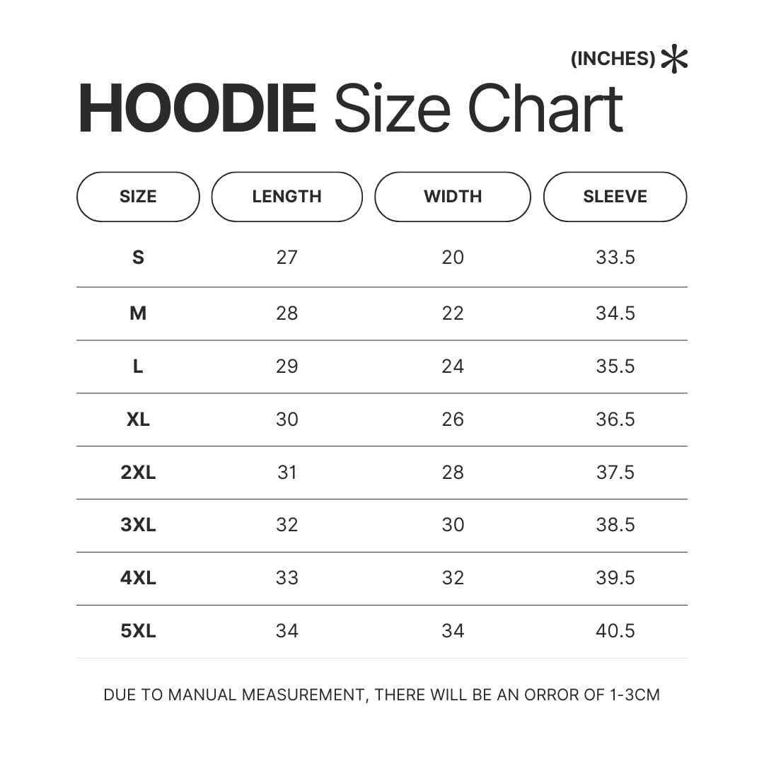 Hoodie Size Chart - Inanimate Insanity Merch