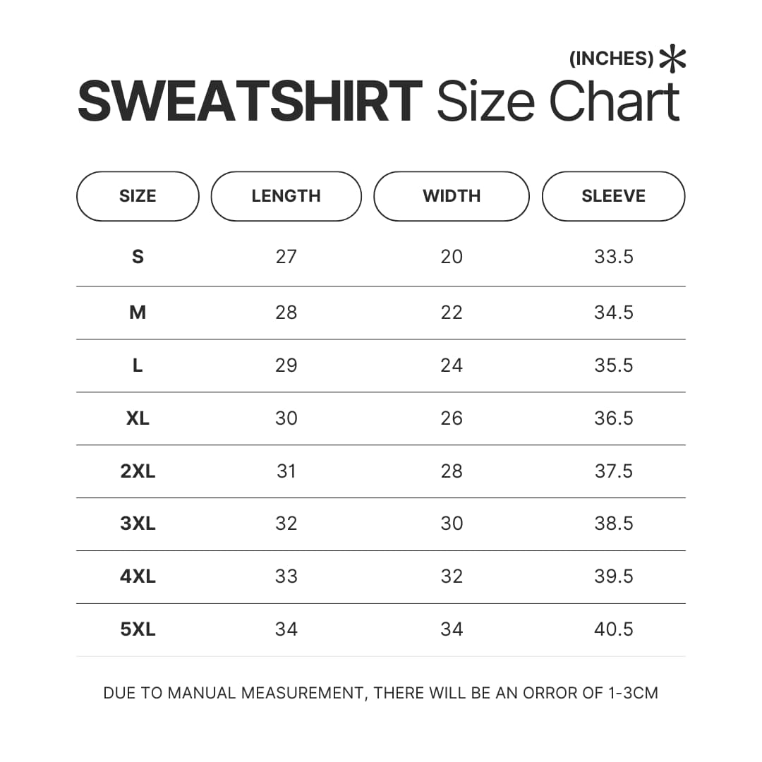Sweatshirt Size Chart - Inanimate Insanity Merch