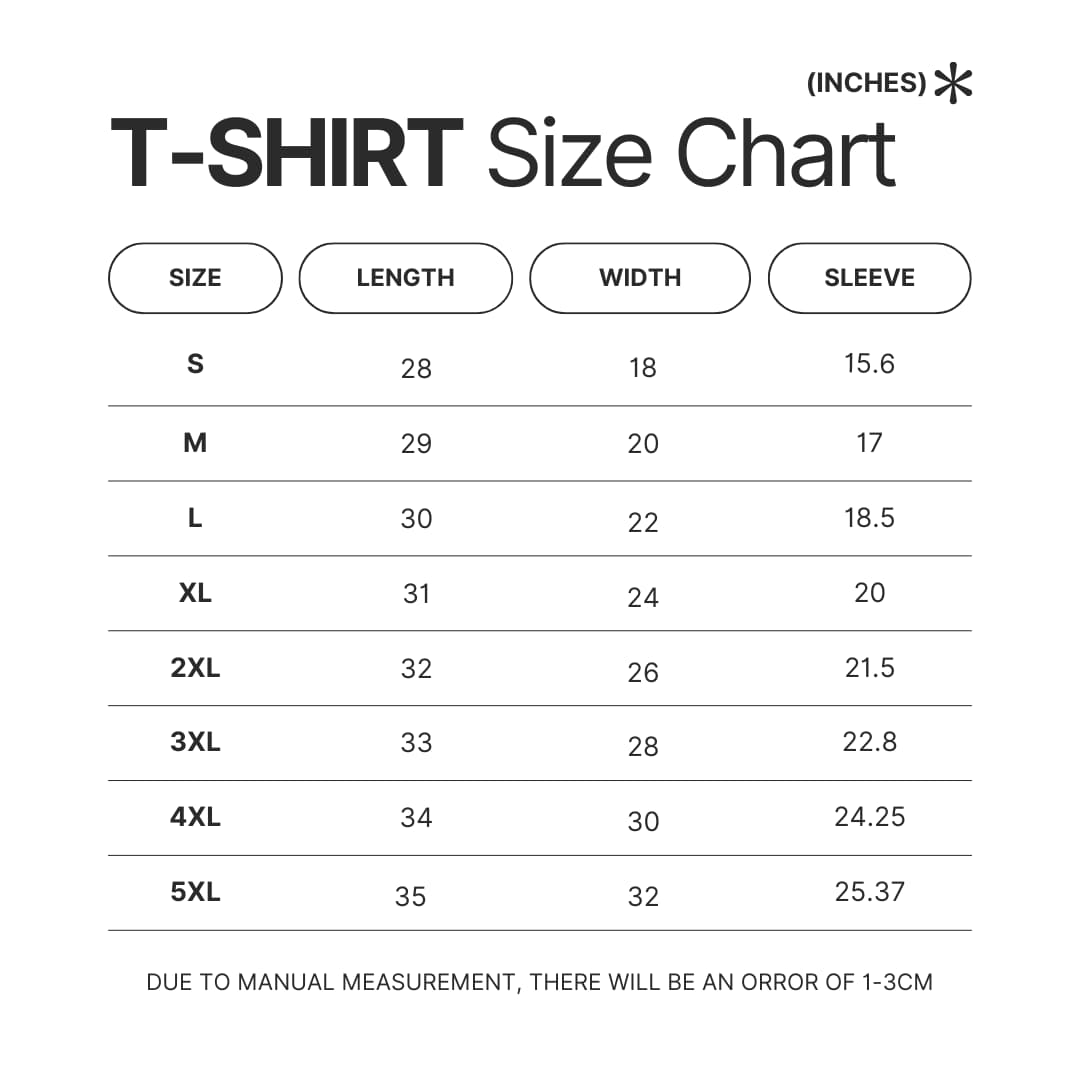 T shirt Size Chart - Inanimate Insanity Merch