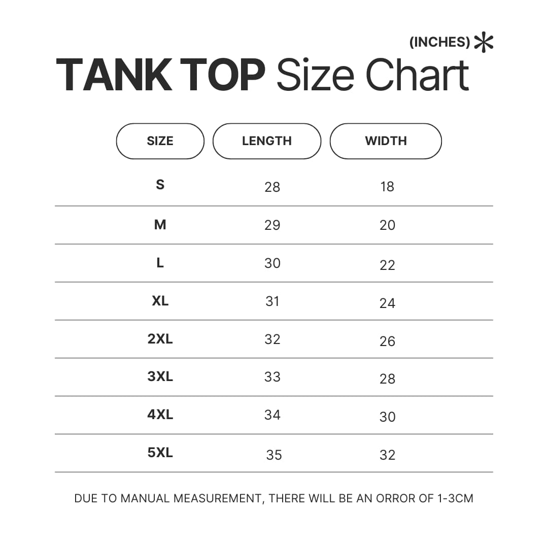 Tank Top Size Chart - Inanimate Insanity Merch